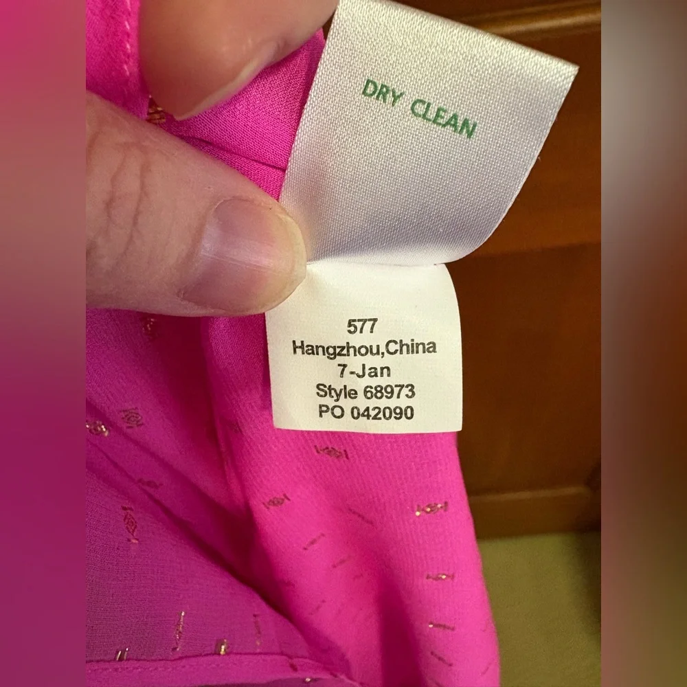 LILLY PULITZER HOT PINK AND METTALLIC GOLD COLBY SILK BLEND BLOUSE TOP L w CAMI - Picture 10 of 11